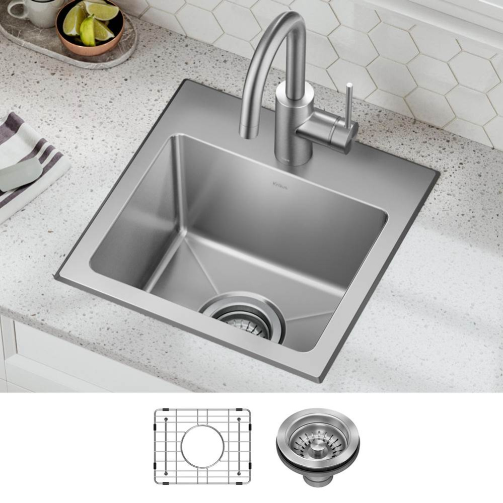 Fairlane™ 15” Drop In / Top Mount Single Bowl 18-Gauge Stainless Steel Kitchen Bar Sink
