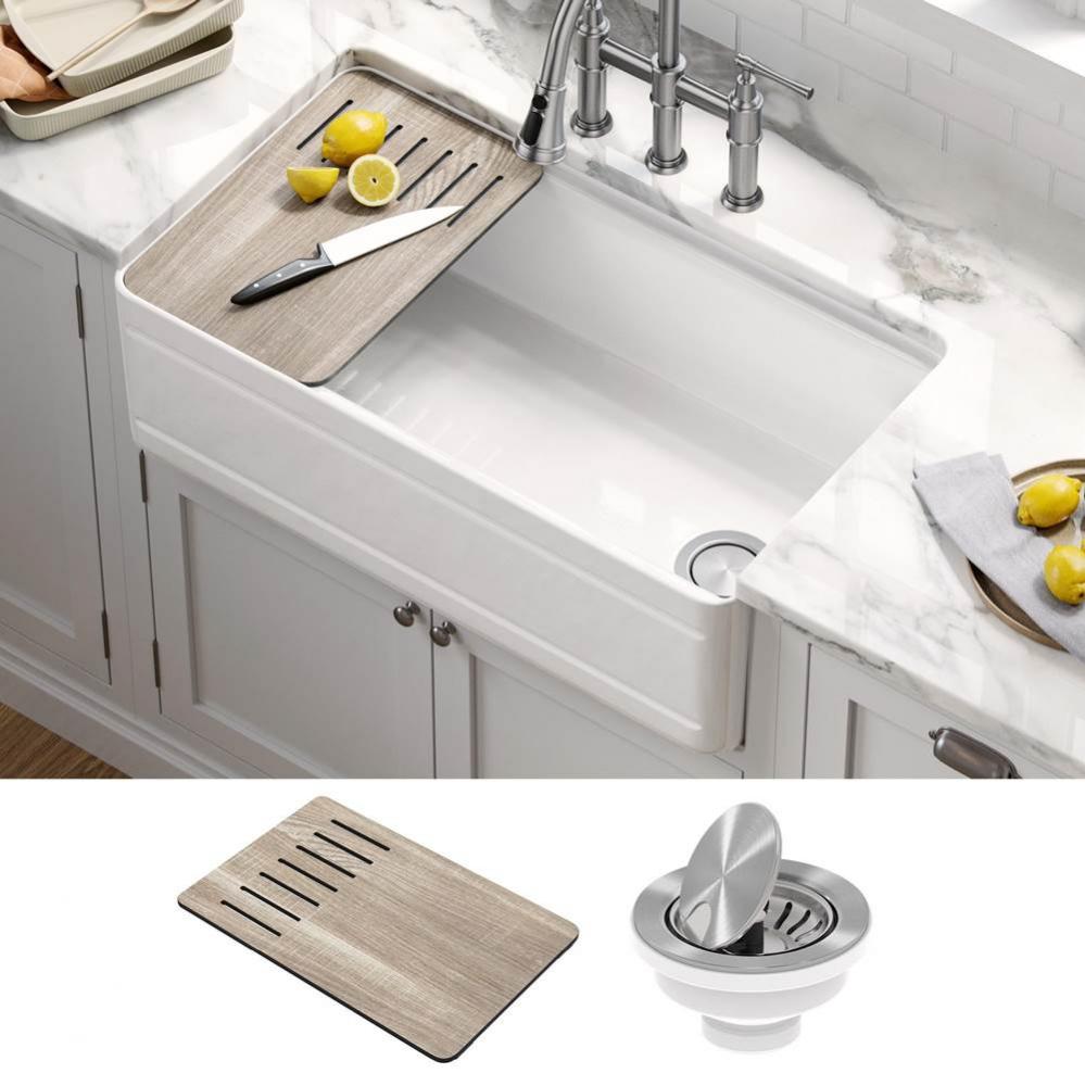 Turino™ Workstation 33” Farmhouse Reversible Apron Front Fireclay Single Bowl Kitchen Sink wit
