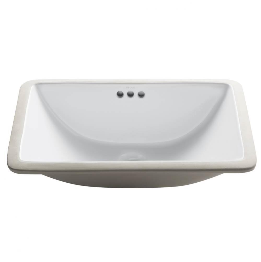 Elavo™ 21-inch Rectangular Undermount White Porcelain Ceramic Bathroom Sink with Overflow
