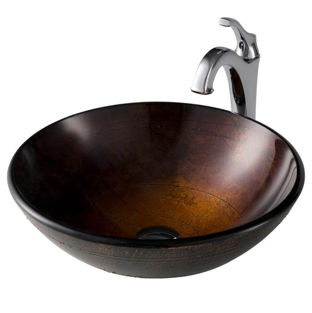 16 1/2-inch Copper Brown Bathroom Vessel Sink and Arlo™ Faucet Combo Set with Pop-Up Drain, Chro