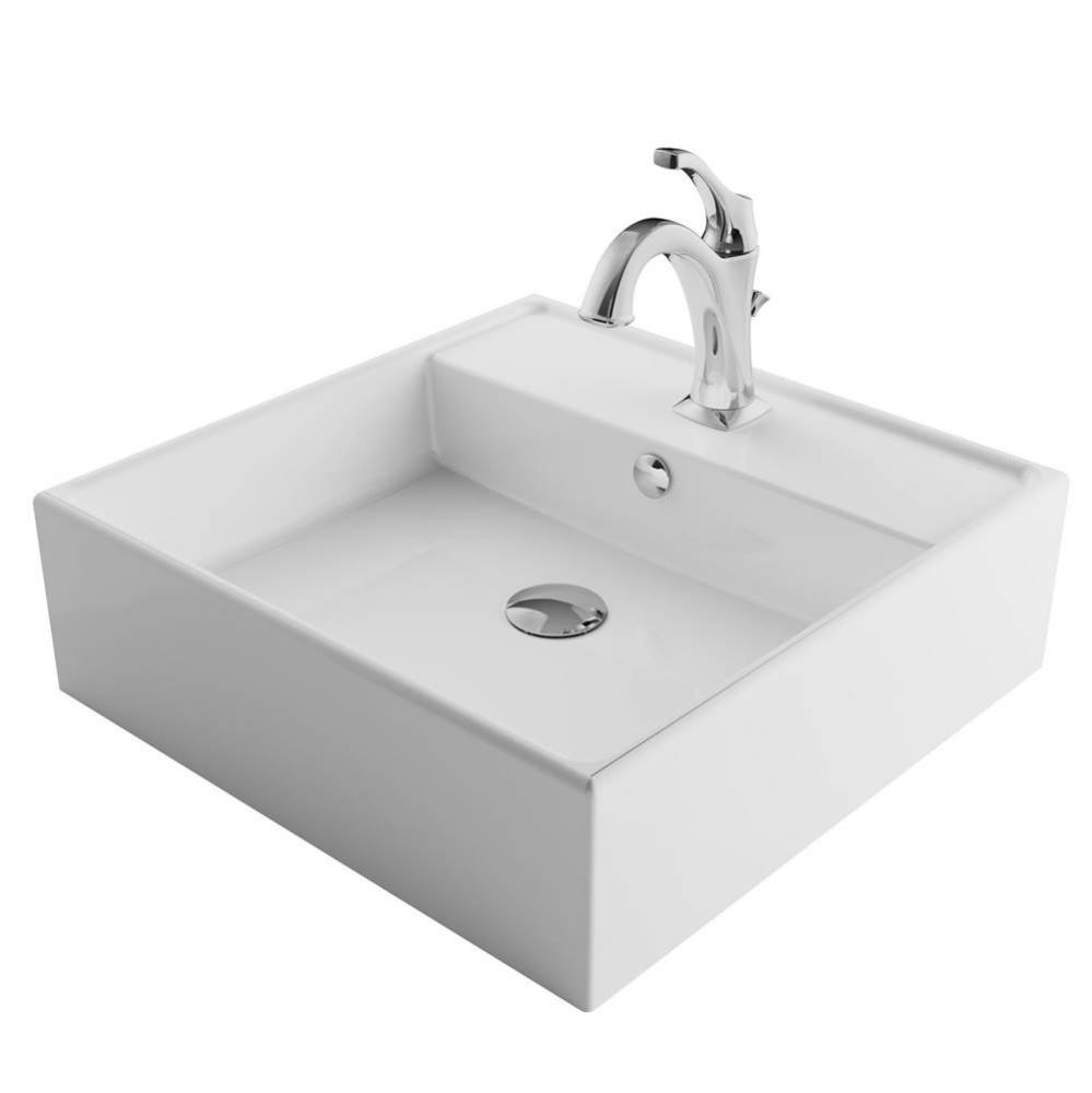 Elavo™ 18 1/2-inch Square White Porcelain Ceramic Bathroom Vessel Sink with Overflow and Arlo™