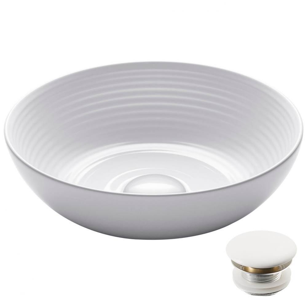Viva™ Round White Porcelain Ceramic Vessel Bathroom Sink with Pop-Up Drain, 13 in. D x 4 3/8 in.