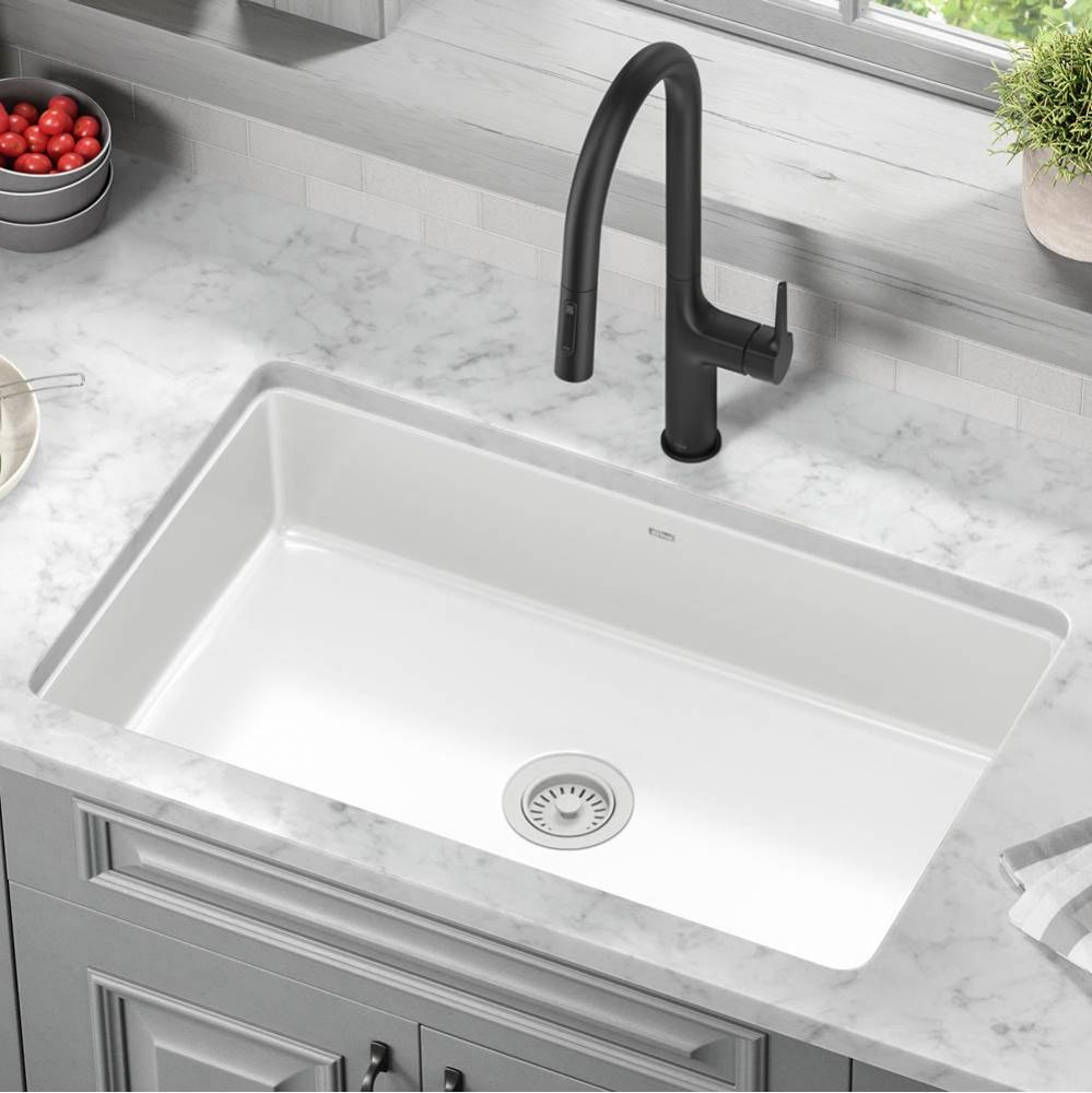 KRAUS Pintura 32'' Undermount Porcelain Enameled Steel Single Bowl Kitchen Sink in White