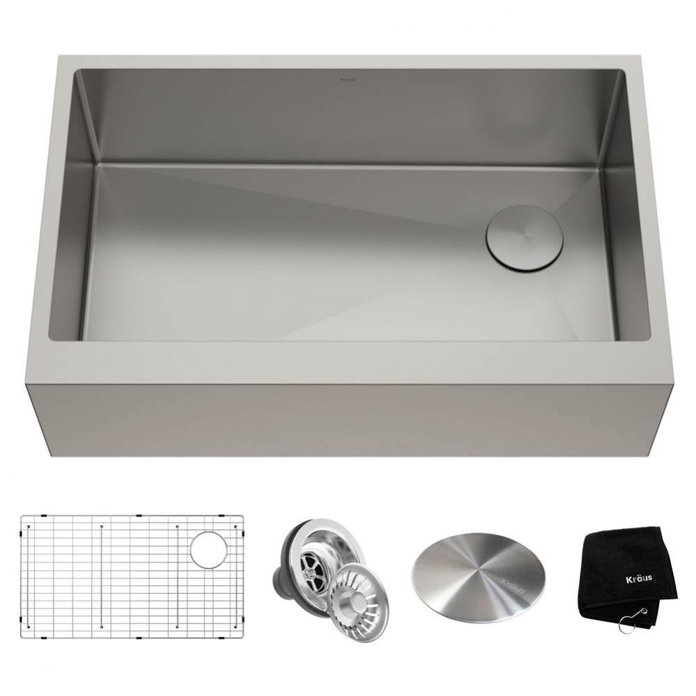 33 x 21 inch Standart PRO™ Farmhouse Modern Flat Apron Front 16 Gauge Single Bowl Stainless Stee