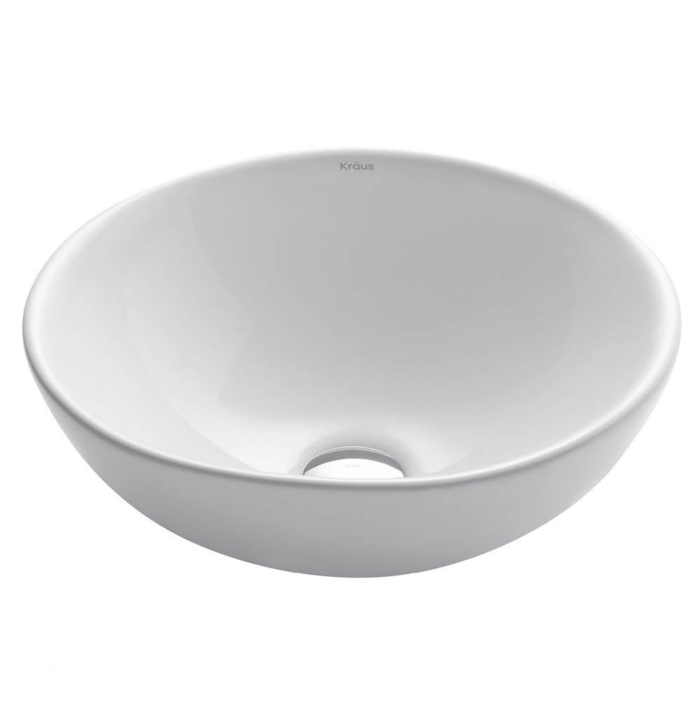 Elavo™ Round Vessel White Porcelain Ceramic Bathroom Sink, 16 inch
