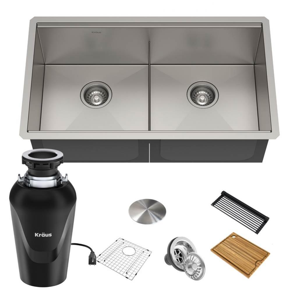 Kore™ Workstation 33-inch Undermount 16 Gauge Double Bowl Stainless Steel Kitchen Sink with Acce