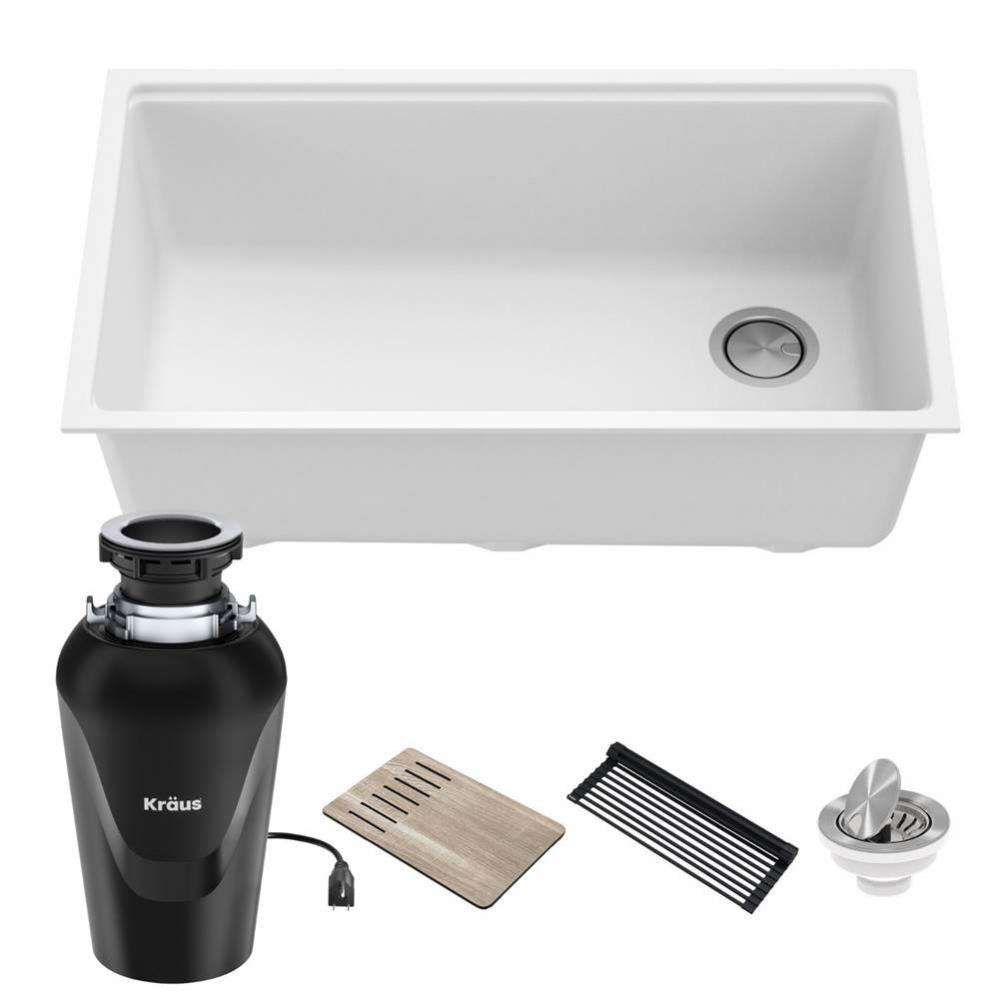 Bellucci Workstation 32 in. Undermount Granite Composite Single Bowl Kitchen Sink in White with Ac