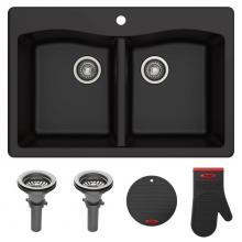 Kraus KGD-52BLACK - Forteza™ 33” Dual Mount 50/50 Double Bowl Granite Kitchen Sink in Black