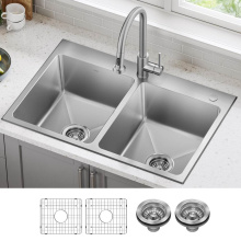 Kraus KHT632-33 - Fairlane™ 33” Drop In / Top Mount Double Bowl 18-Gauge Stainless Steel Kitchen Sink