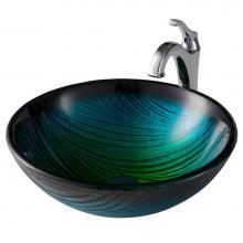 Kraus C-GV-391-19mm-1200CH - 17-inch Green Glass Nature Series Bathroom Vessel Sink and Arlo Faucet Combo Set with Pop-Up Drain