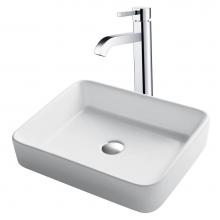 Kraus C-KCV-121-1007CH - 19-inch Modern Rectangular White Porcelain Ceramic Bathroom Vessel Sink and Ramus™ Faucet Combo
