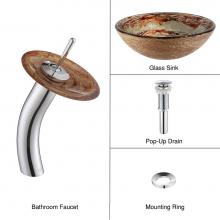 Kraus C-GV-651-12mm-10CH - Ares Glass Vessel Sink in Gold with Single Hole Single-Handle Waterfall Faucet in Chrome