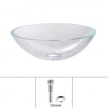 Kraus GV-100-CH - Glass Vessel Sink in Crystal Clear with Pop-Up Drain and Mounting Ring in Chrome