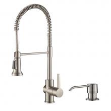 Kraus KPF-1690SFS-KSD-31SFS - Britt™ Single Handle Commercial Kitchen Faucet with Deck Plate and Soap Dispenser in all-Brite??