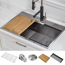 Kraus KWT310-30 - Kore™ Workstation 30-inch Drop-In 16 Gauge Single Bowl Stainless Steel Kitchen Sink with Accesso