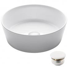 Kraus KCV-205GWH-20 - Viva™ Round White Porcelain Ceramic Vessel Bathroom Sink with Pop-Up Drain, 15 3/4 in. D x 5 3/8