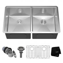 Kraus KHU102-33 - Standart PRO™ 33-inch 16 Gauge Undermount 50/50 Double Bowl Stainless Steel Kitchen Sink