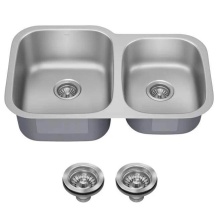 Kraus KBU24 - Premier 32-inch 16 Gauge Undermount 60/40 Double Bowl Stainless Steel Kitchen Sink