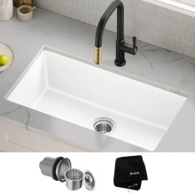 Kraus KGU-413BWHITE - Quarza 31'' Granite Undermount Single Bowl White Kitchen Sink