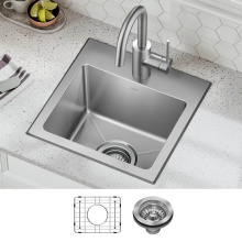 Kraus KHT631-15 - Fairlane™ 15” Drop In / Top Mount Single Bowl 18-Gauge Stainless Steel Kitchen Bar Sink