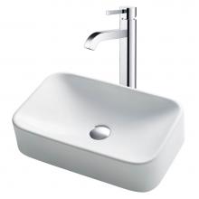 Kraus C-KCV-122-1007CH - 19-inch Rectangular White Porcelain Ceramic Bathroom Vessel Sink and Ramus™ Faucet Combo Set wit