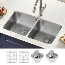 Kraus KA1UD33B - Dex™ 33” Undermount 16 Gauge Stainless Steel Double Bowl Kitchen Sink