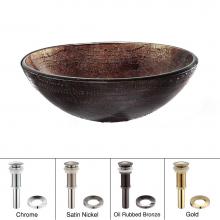Kraus GV-580-CH - KRAUS Copper Illusion Glass Vessel Sink in Brown with Pop-Up Drain and Mounting Ring in Chrome
