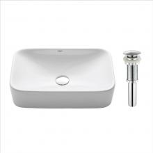 Kraus KCV-122-CH - KRAUS Soft Rectangular Ceramic Vessel Bathroom Sink in White with Pop-Up Drain in Chrome