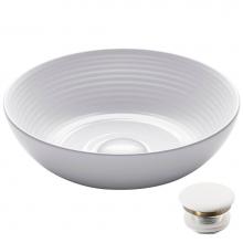 Kraus KCV-204GWH-20 - Viva™ Round White Porcelain Ceramic Vessel Bathroom Sink with Pop-Up Drain, 13 in. D x 4 3/8 in.