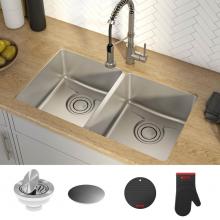 Kraus KD1UD33B - KRAUS Dex 33-Inch Undermount 50/50 Double Bowl T304Plus TRU16 Gauge Stainless Steel Kitchen Sink w