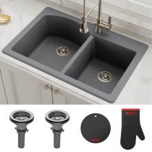Kraus KGD-50GREY - Forteza™ 33” Dual Mount 60/40 Double Bowl Granite Kitchen Sink in Grey