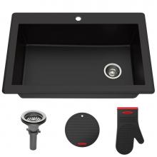 Kraus KGD-54BLACK - Forteza™ 33” Dual Mount Single Bowl Granite Kitchen Sink in Black