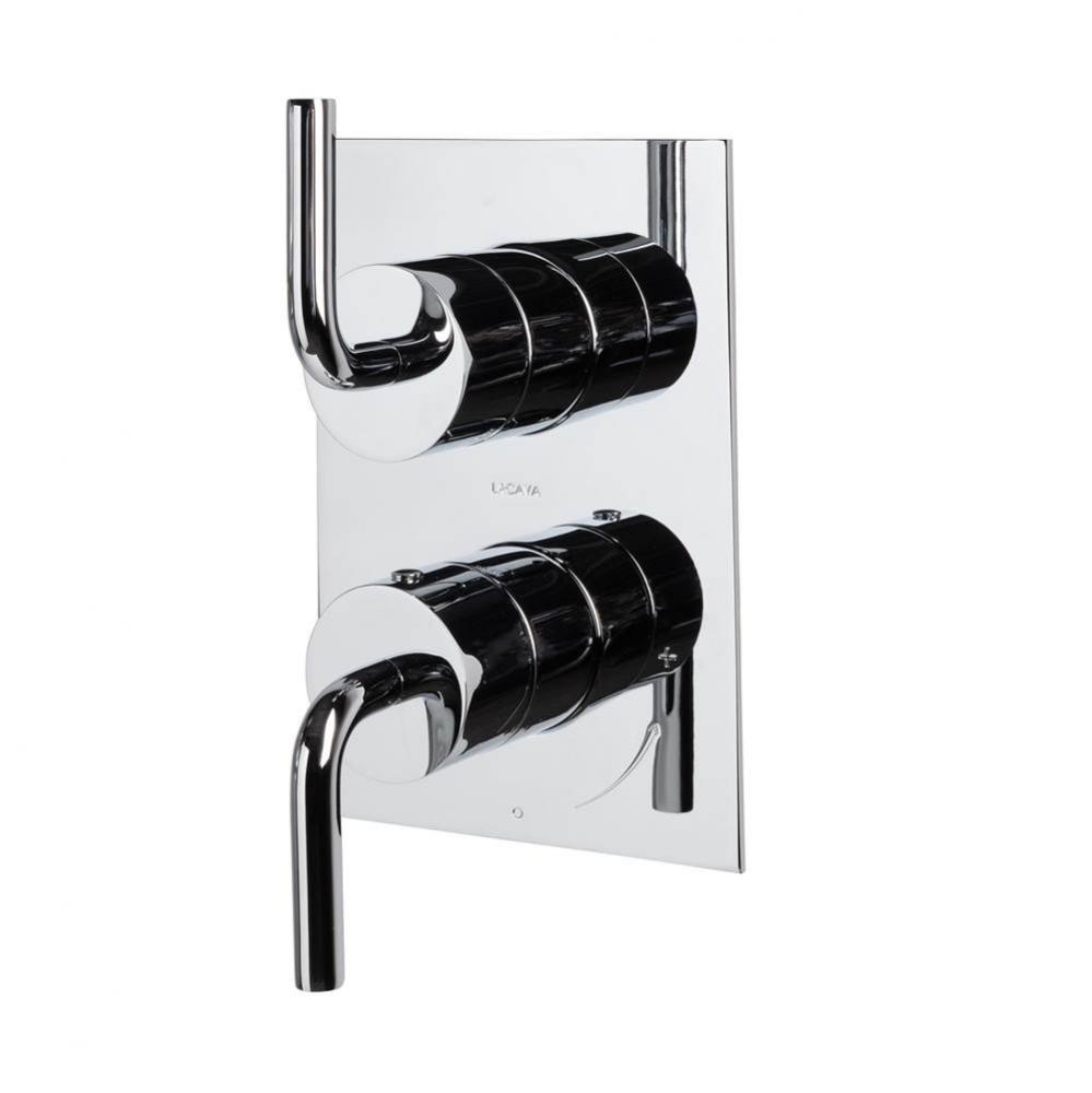 Built-in progressive pressure balancing mixer with 2-way diverter, two curved lever handles and a