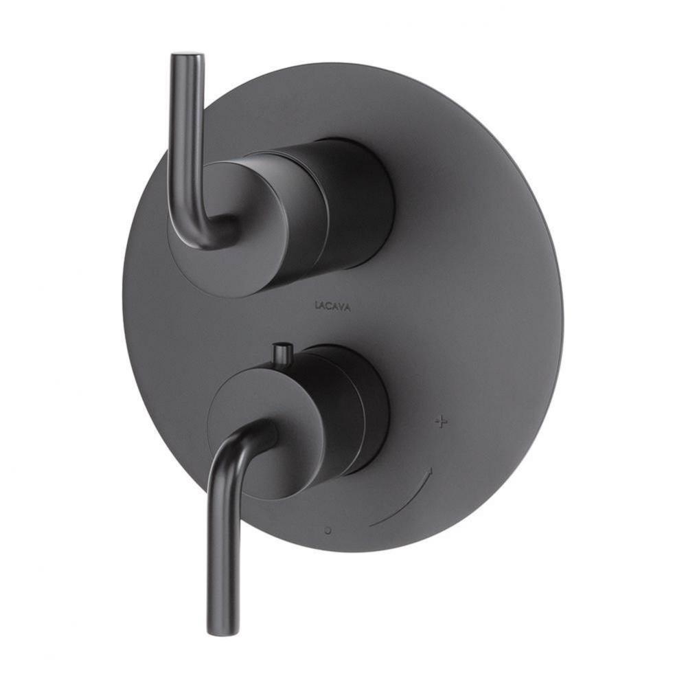 TRIM ONLY - Thermostat w 3-way shared diverter + OFF, flow rate 6.1 GPM (43.5 PSI) curved lever ha