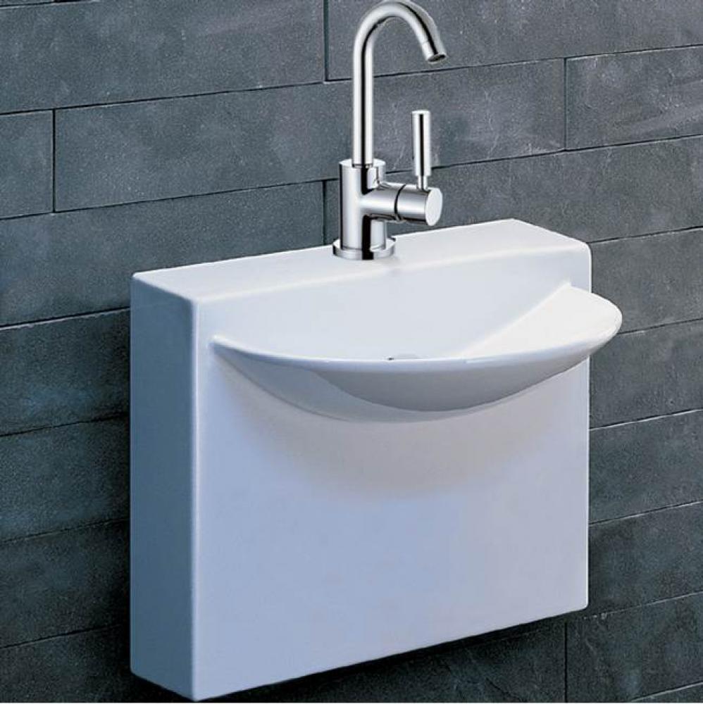 Wall-mount porcelain Bathroom Sink with no faucet hole, no overflow.