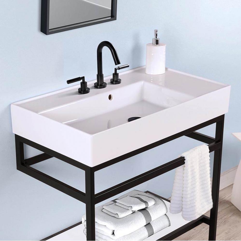 Wall-mounted or vessel porcelain washbasin with overflow