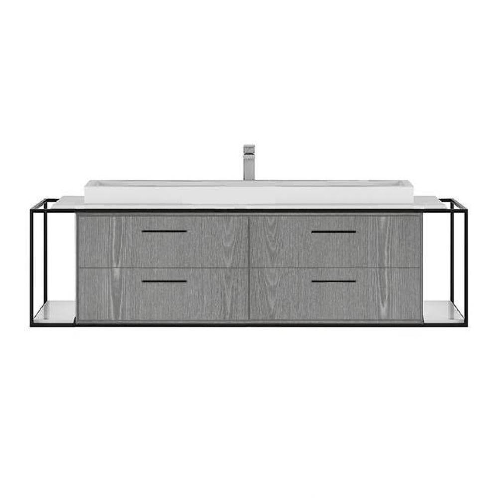 Cabinet of wall-mount under-counter vanity LIN-VS-60B with four drawers (pulls included), metal fr