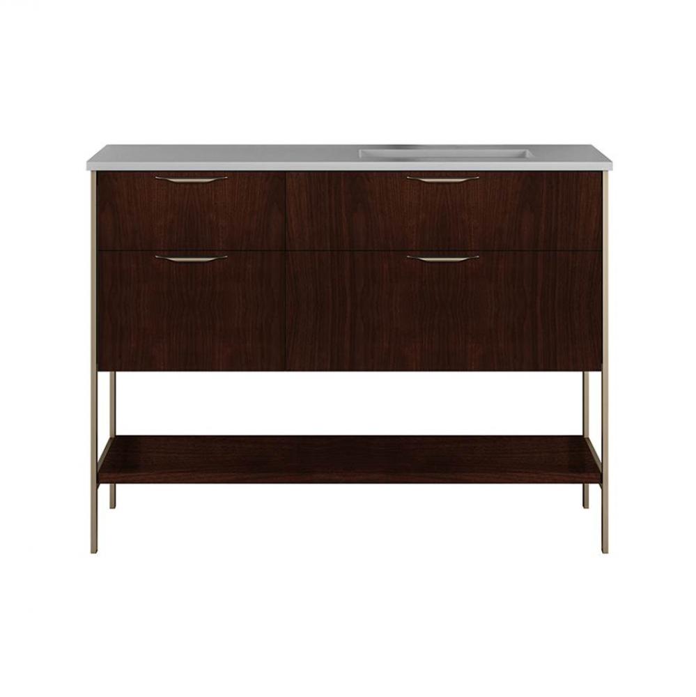 Cabinet of free standing under-counter vanity with three drawers, bottom wood shelf and metal fram