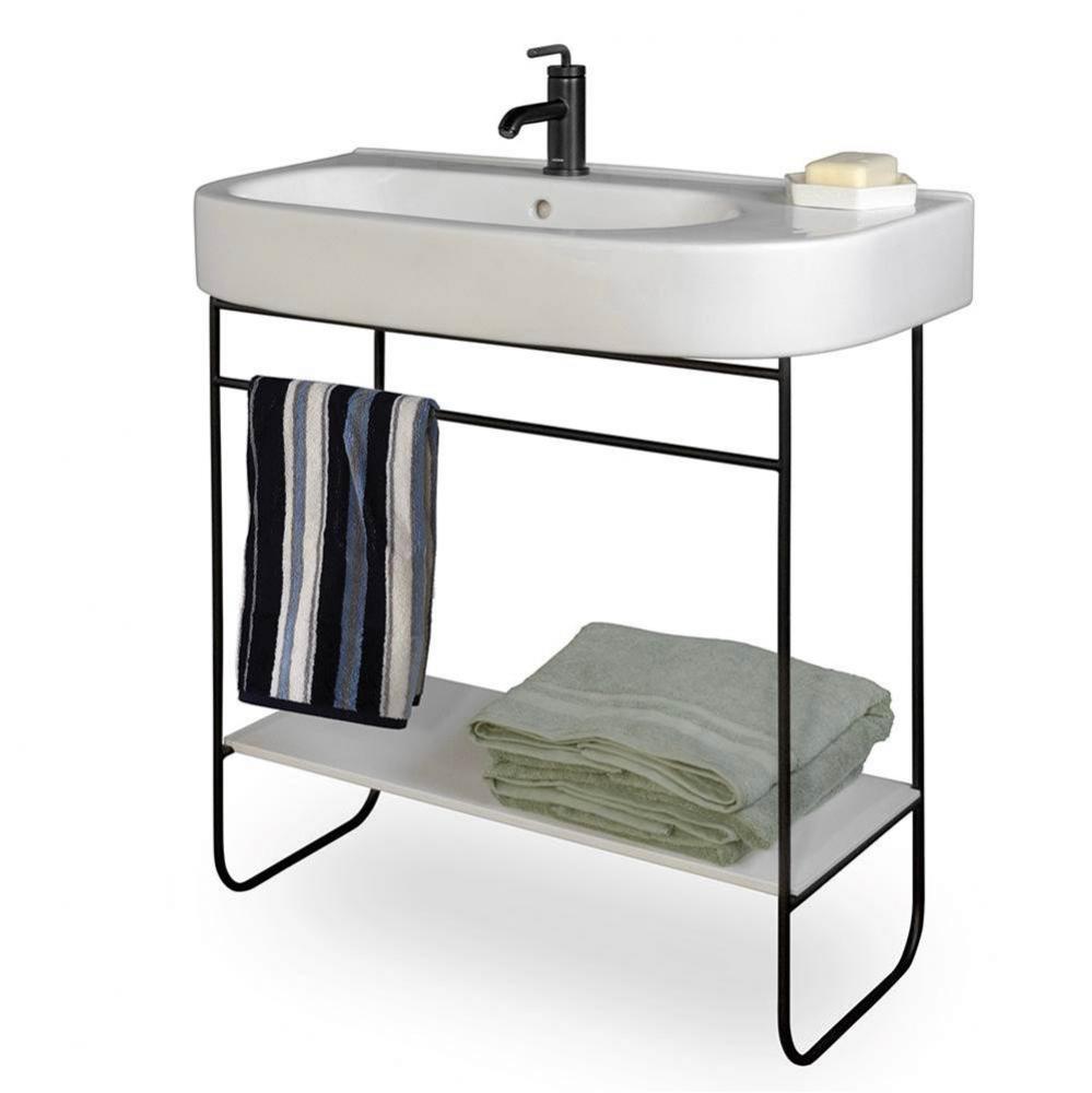 SUAVE - Floor-standing stainless steel console stand with a towel bar. It must be attached to wall