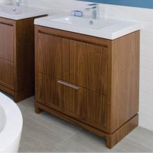 Lacava AQQ-F-32-24 - Free-standing under-counter vanity with finger pulls across top doors and polished chrome pull acr