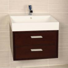 Lacava AQS-W-24-20 - Wall-mount under-counter vanity with two push-open drawers adorned with metal inserts and equipped