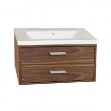Lacava AQS-W-32-07 - Wall-mount under-counter vanity with two push-open drawers adorned with metal inserts and equipped