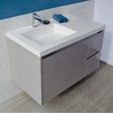 Lacava KUB-W-36L-20 - Wall-mount under counter vanity with three drawers, Bathroom Sink  is on the left.