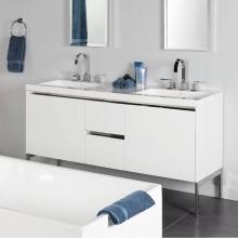 Lacava KUB-W-60-33 - Wall-mount under-counter double vanity with a notch-back large drawer on left and right, and two s
