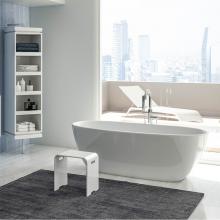 Lacava TUB14-M - Free-standing soaking bathtub made of white solid surface with an overflow and a decorative solid
