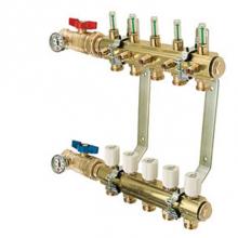 Legend Valve 8200T-10-6 - M-8200T Precision Manifold with Isolations Valves & Thermometer 1'' Brass Bar 6 Port