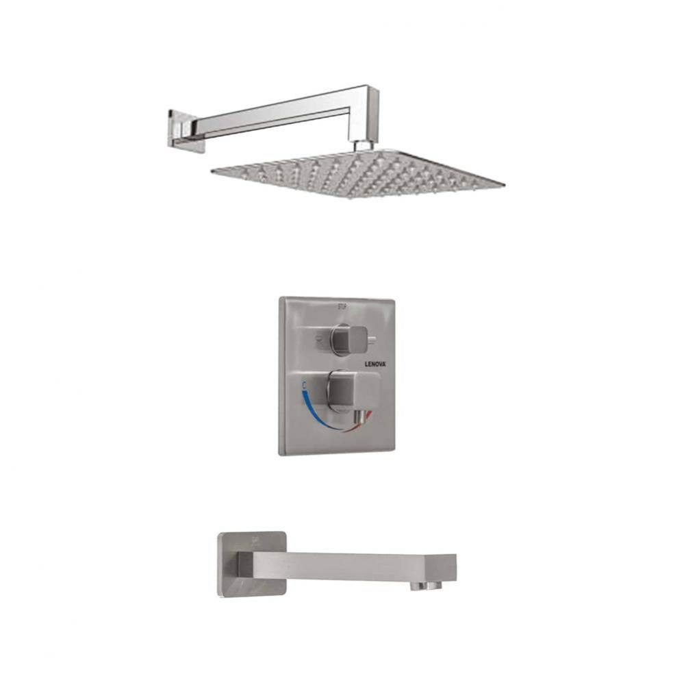 3PC - Shower Set Includes: Shower Head Square 8'' Thermostatic/Pressure Valve Trim Kit -