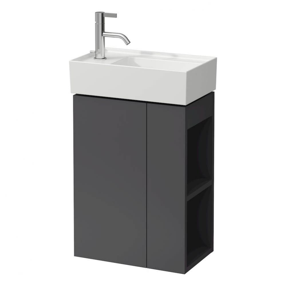 Vanity Only with one glass shelf, door hinge left, open shelf right for handwashbasin tap bank lef