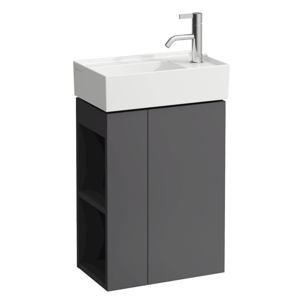 Vanity Only with one glass shelf, door hinge right, open shelf left for handwashbasin tap bank rig