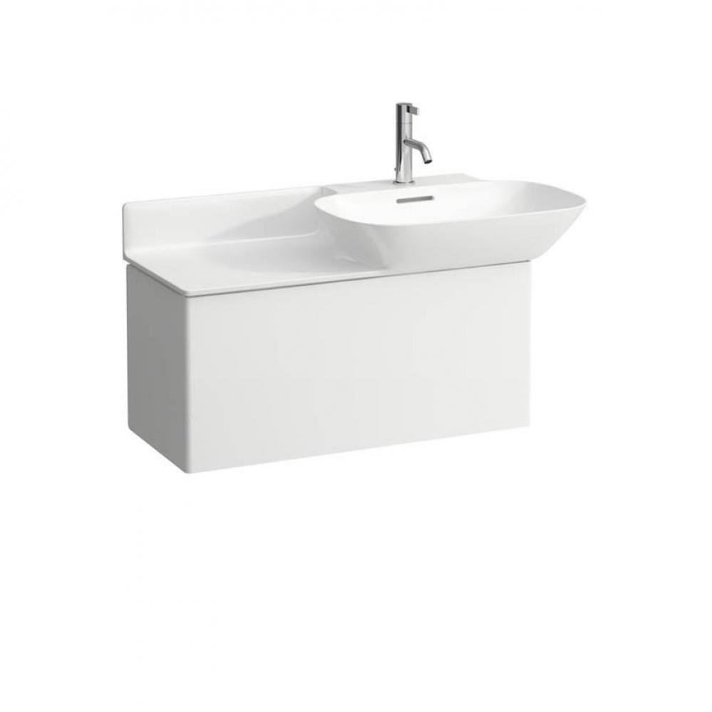 Washbasin with shelf left, 900 x 450 x 120, with one tap hole, SaphirKeramik